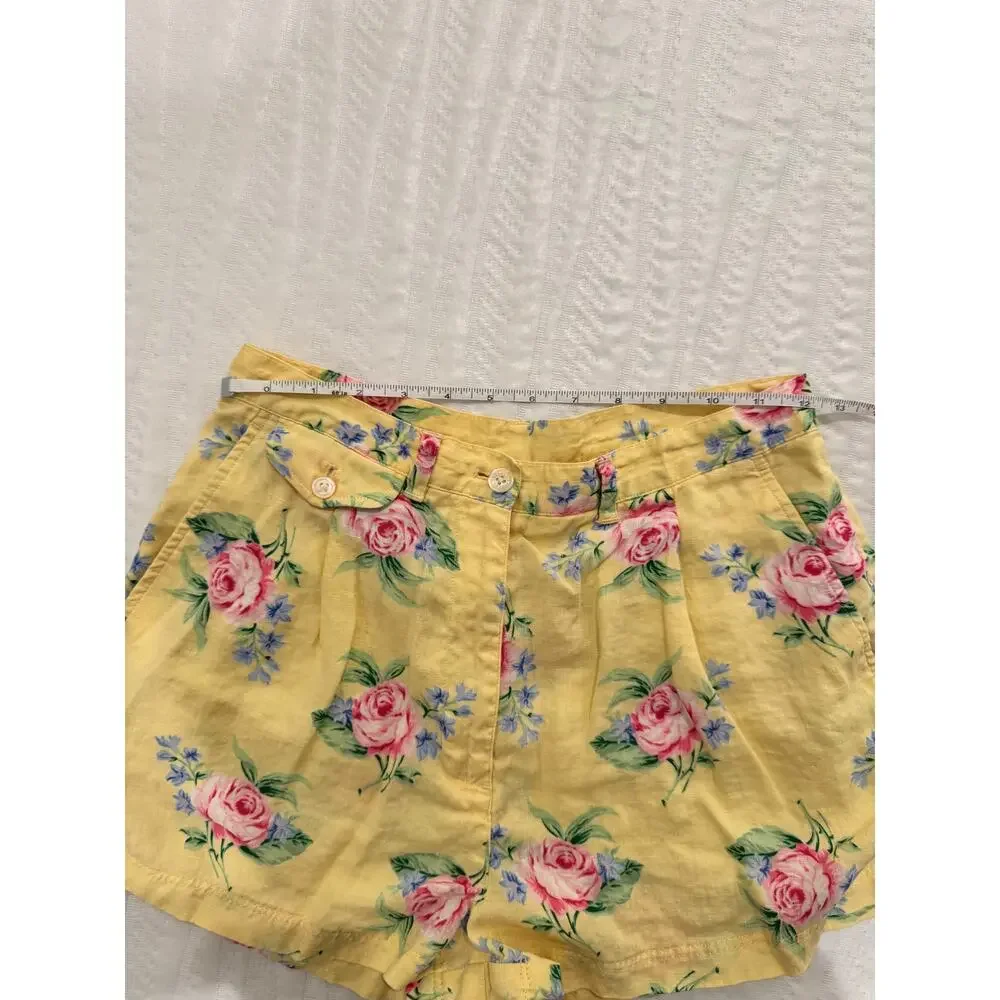 Lauren Ralph Lauren High Rise Shorts Yellow Floral Linen Women's ~24.5" Cottage - Picture 8 of 12